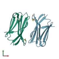 PDB entry 3d33 coloured by chain, front view.