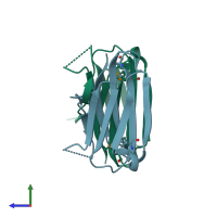 PDB entry 3d33 coloured by chain, side view.