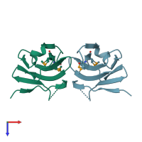PDB entry 3d33 coloured by chain, top view.