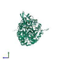 PDB entry 3d3a coloured by chain, side view.