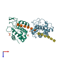 PDB entry 3d3d coloured by chain, top view.