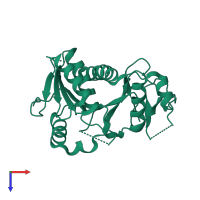 PDB entry 3d3j coloured by chain, top view.