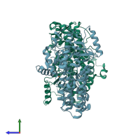 PDB entry 3d3l coloured by chain, side view.