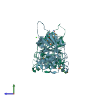 PDB entry 3d3n coloured by chain, side view.