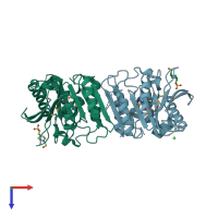 PDB entry 3d3n coloured by chain, top view.