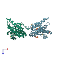 PDB entry 3d3o coloured by chain, top view.