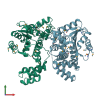 PDB entry 3d3q coloured by chain, front view.