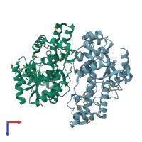 PDB entry 3d3q coloured by chain, top view.
