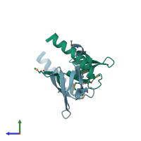 PDB entry 3d3r coloured by chain, side view.