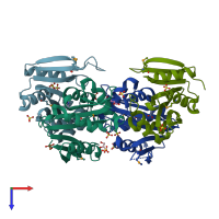 PDB entry 3d3s coloured by chain, top view.