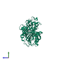 PDB entry 3d3u coloured by chain, side view.