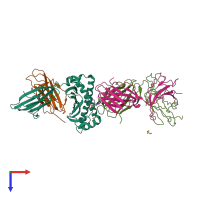 PDB entry 3d3v coloured by chain, top view.