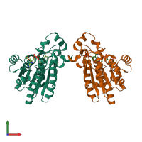 PDB entry 3d3w coloured by chain, front view.