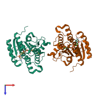 PDB entry 3d3w coloured by chain, top view.