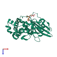 PDB entry 3d42 coloured by chain, top view.