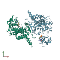 PDB entry 3d45 coloured by chain, front view.