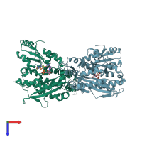 PDB entry 3d45 coloured by chain, top view.