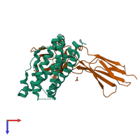 PDB entry 3d48 coloured by chain, top view.