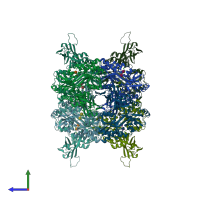 PDB entry 3d4g coloured by chain, side view.