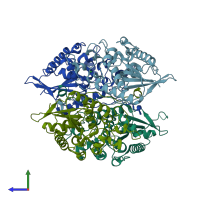 PDB entry 3d4i coloured by chain, side view.