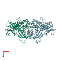PDB entry 3d4j coloured by chain, top view.