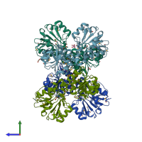 PDB entry 3d4o coloured by chain, side view.