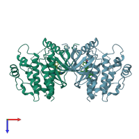 PDB entry 3d4q coloured by chain, top view.