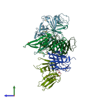 PDB entry 3d4r coloured by chain, side view.