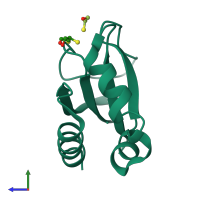 PDB entry 3d4t coloured by chain, side view.