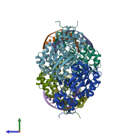 PDB entry 3d4v coloured by chain, side view.