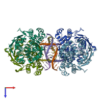 PDB entry 3d4v coloured by chain, top view.