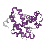 The deposited structure of PDB entry 3d4x contains 2 copies of Pfam domain PF00042 (Globin) in Hemoglobin subunit beta-A/B. Showing 1 copy in chain B.