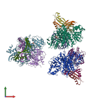 PDB entry 3d54 coloured by chain, front view.