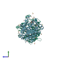 PDB entry 3d59 coloured by chain, side view.