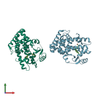 PDB entry 3d5f coloured by chain, front view.