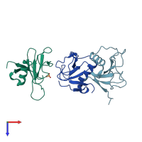 PDB entry 3d5g coloured by chain, top view.