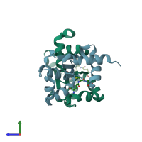 PDB entry 3d5j coloured by chain, side view.