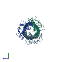 PDB entry 3d5k coloured by chain, side view.