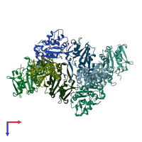PDB entry 3d5n coloured by chain, top view.
