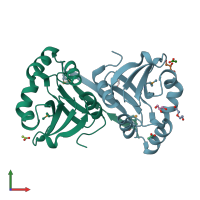PDB entry 3d5p coloured by chain, front view.