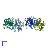PDB entry 3d5t coloured by chain, top view.