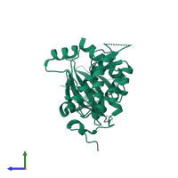 PDB entry 3d5v coloured by chain, side view.