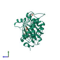 PDB entry 3d5w coloured by chain, side view.