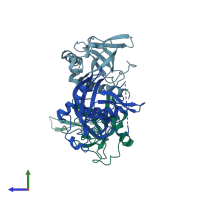 PDB entry 3d63 coloured by chain, side view.