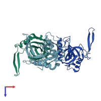 PDB entry 3d63 coloured by chain, top view.