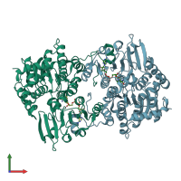 PDB entry 3d64 coloured by chain, front view.