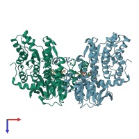 PDB entry 3d64 coloured by chain, top view.
