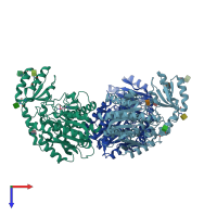 PDB entry 3d68 coloured by chain, top view.