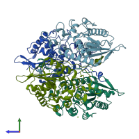 PDB entry 3d6a coloured by chain, side view.