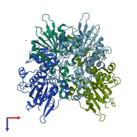 PDB entry 3d6a coloured by chain, top view.